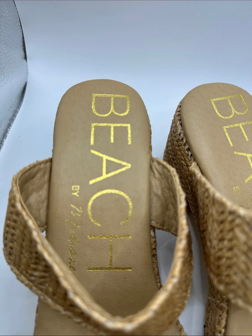 Woven Dual-Strap Platform Slides in Natural Tan size 10
